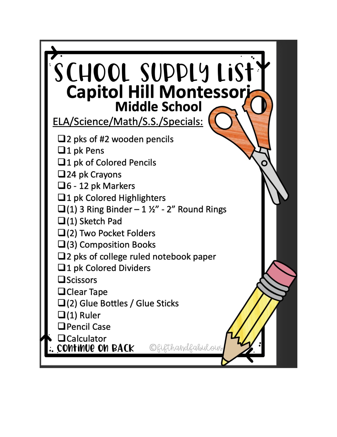 Middle School Supplies List